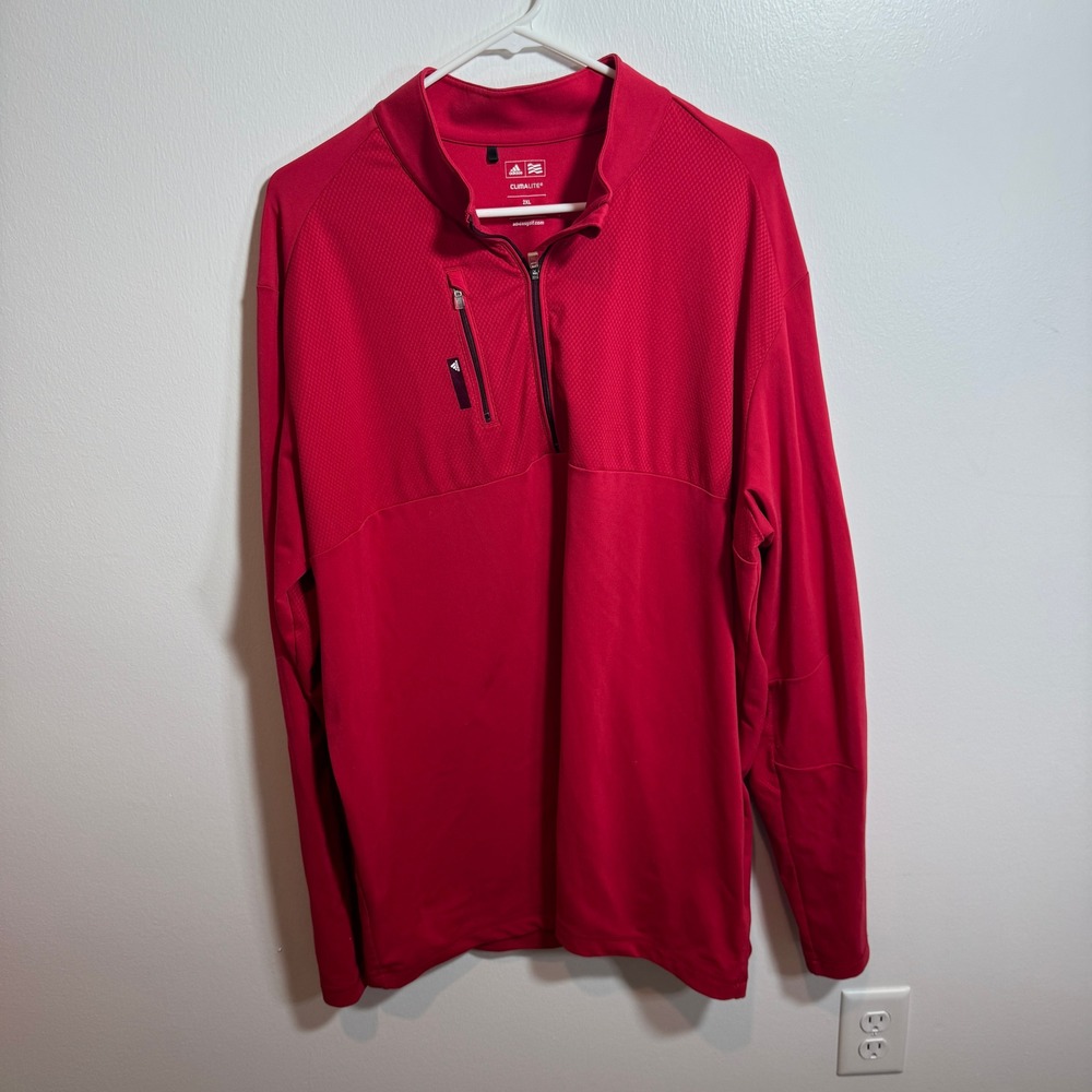 Adidas Golf Climalite Mens 2XL Red Quarter Zip Pullover Long Sleeve Shirt Jacket